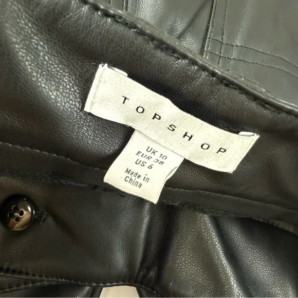 Topshop Pants Womens 6 Black Faux Leather High Rise Tapered Leg Cropped - Picture 4 of 9